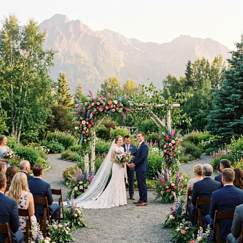 Wedding ceremony at Alaska Botanical Garden